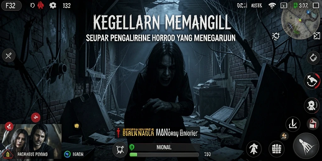 Screenshot gameplay F32 menampilkan suasana Horror yang mencekam.