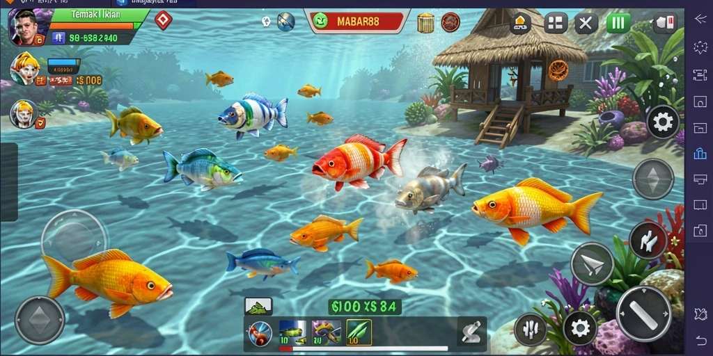 Tampilan gameplay yang seru dalam MABAR88 dengan berbagai ikan untuk ditembak.