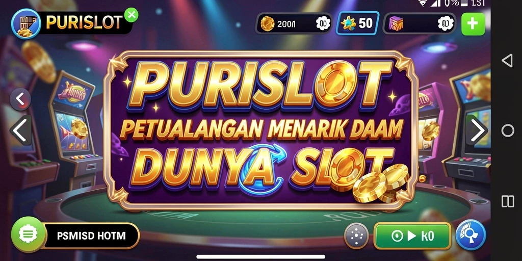 Tampilan gameplay seru dalam game PURISLOT dengan elemen petualangan yang menarik.