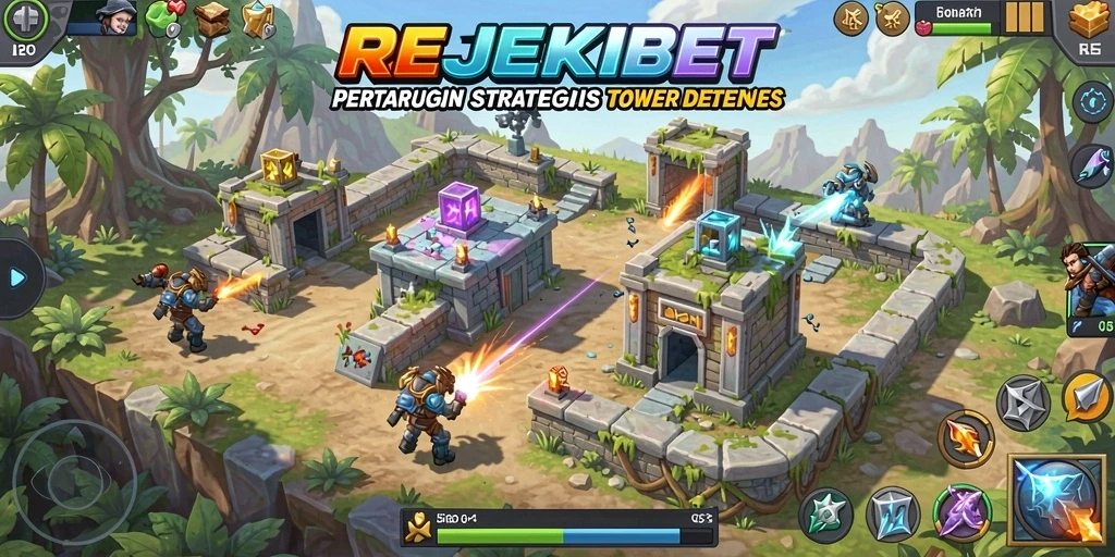 Tampilan gameplay seru dalam REJEKIBET Tower Defense.